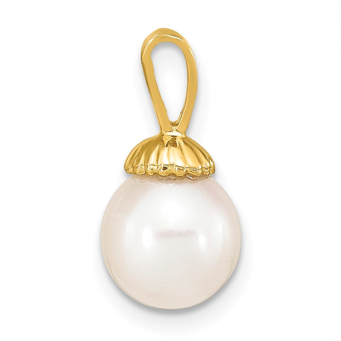 14K 8-9mm White Round Freshwater Pearl Pendant-XF774