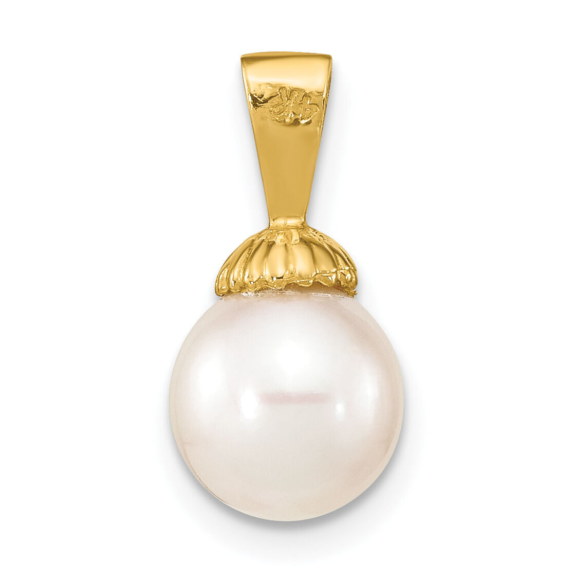 14K 8-9mm White Round Freshwater Pearl Pendant-XF774