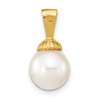 14K 8-9mm White Round Freshwater Pearl Pendant-XF774