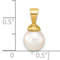 14K 8-9mm White Round Freshwater Pearl Pendant-XF774