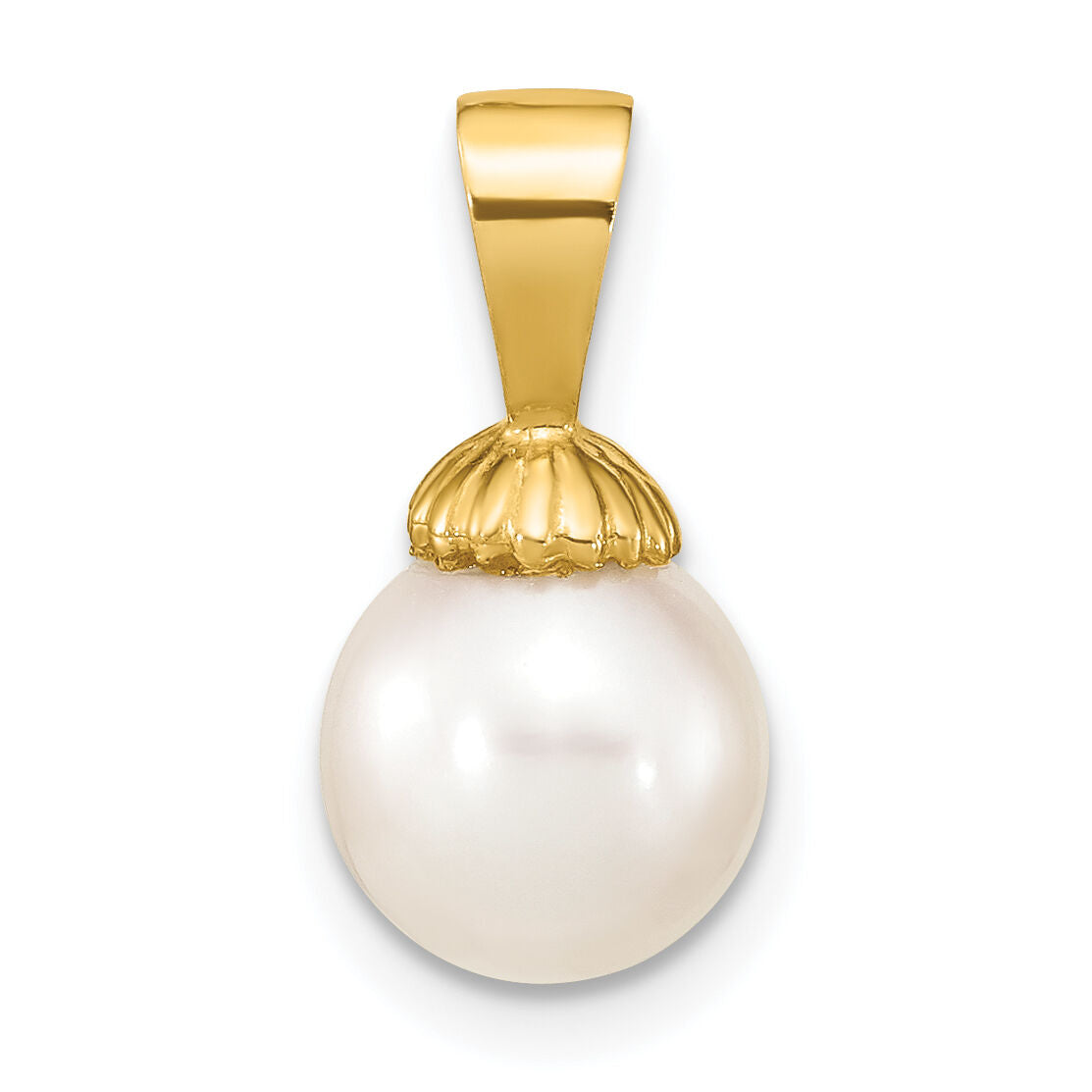 14K 8-9mm White Round Freshwater Pearl Pendant-XF774