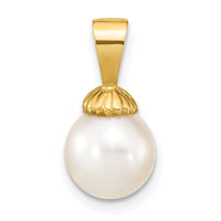14K 8-9mm White Round Freshwater Pearl Pendant-XF774