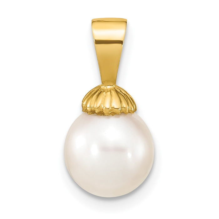 14K 8-9mm White Round Freshwater Pearl Pendant-XF774