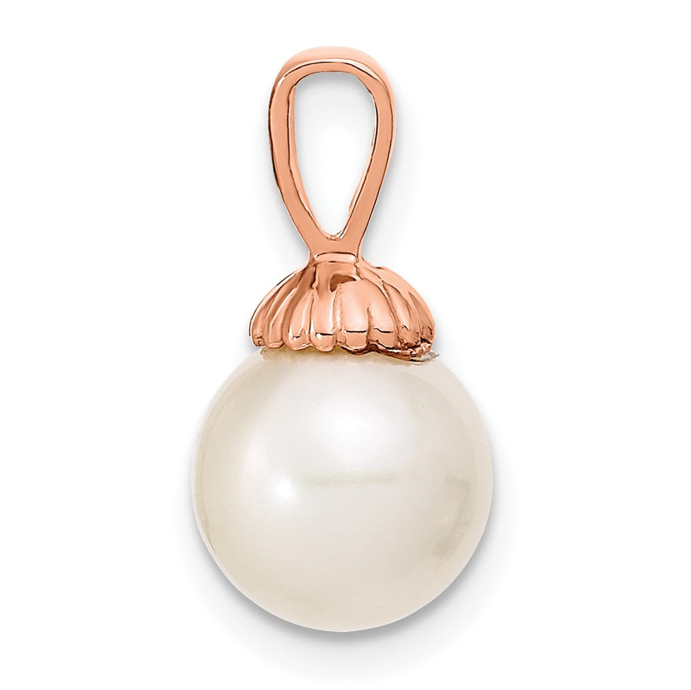 14K Rose Gold 8-9mm White Round Freshwater Cultured Pearl Pendant-XF774R