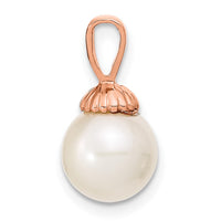 14K Rose Gold 8-9mm White Round Freshwater Cultured Pearl Pendant-XF774R