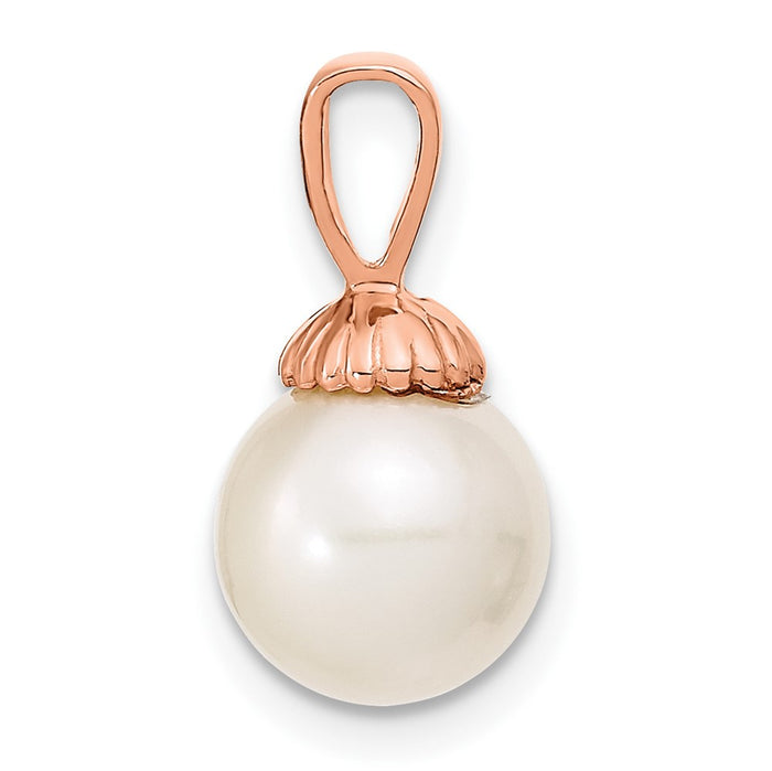 14K Rose Gold 8-9mm White Round Freshwater Cultured Pearl Pendant-XF774R