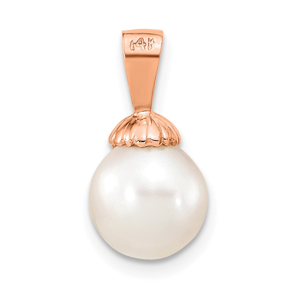 14K Rose Gold 8-9mm White Round Freshwater Cultured Pearl Pendant-XF774R