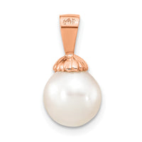 14K Rose Gold 8-9mm White Round Freshwater Cultured Pearl Pendant-XF774R