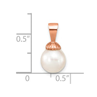 14K Rose Gold 8-9mm White Round Freshwater Cultured Pearl Pendant-XF774R