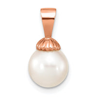 14K Rose Gold 8-9mm White Round Freshwater Cultured Pearl Pendant-XF774R
