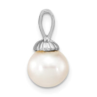 14K White Gold 8-9mm White Round Freshwater Cultured Pearl Pendant-XF774W