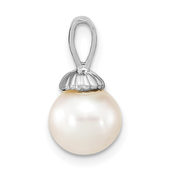 14K White Gold 8-9mm White Round Freshwater Cultured Pearl Pendant-XF774W
