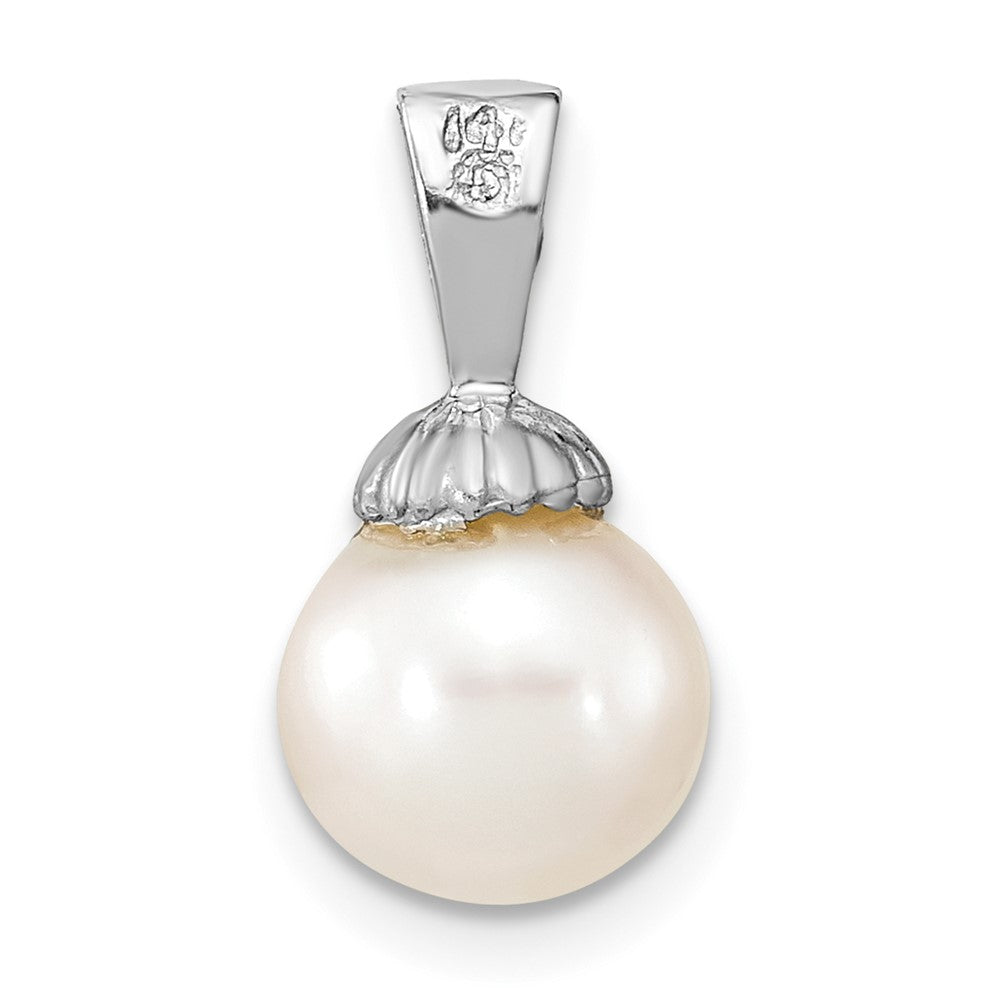 14K White Gold 8-9mm White Round Freshwater Cultured Pearl Pendant-XF774W