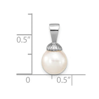 14K White Gold 8-9mm White Round Freshwater Cultured Pearl Pendant-XF774W
