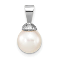 14K White Gold 8-9mm White Round Freshwater Cultured Pearl Pendant-XF774W