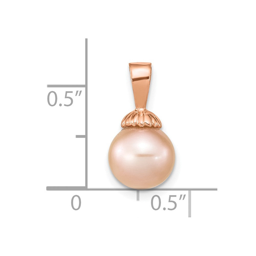14K Rose Gold 8-9mm Round Pink Freshwater Cultured Pearl Pendant-XF775