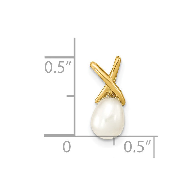 14K 5-6mm White Teardrop Freshwater Cultured Pearl Pendant-XF776