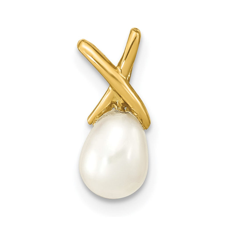 14K 5-6mm White Teardrop Freshwater Cultured Pearl Pendant-XF776