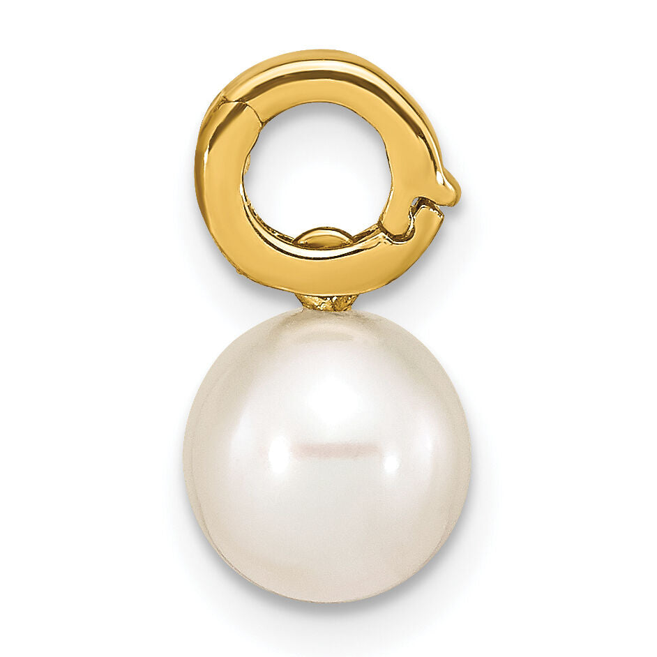14K 7-8mm White Round Freshwater Cultured Pearl Hinged Bail Charm-XF777