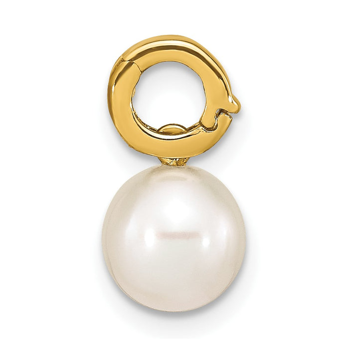 14K 7-8mm White Round Freshwater Cultured Pearl Hinged Bail Charm-XF777