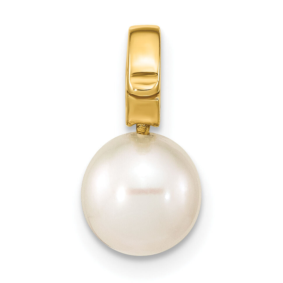 14K 7-8mm White Round Freshwater Cultured Pearl Hinged Bail Charm-XF777