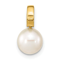 14K 7-8mm White Round Freshwater Cultured Pearl Hinged Bail Charm-XF777
