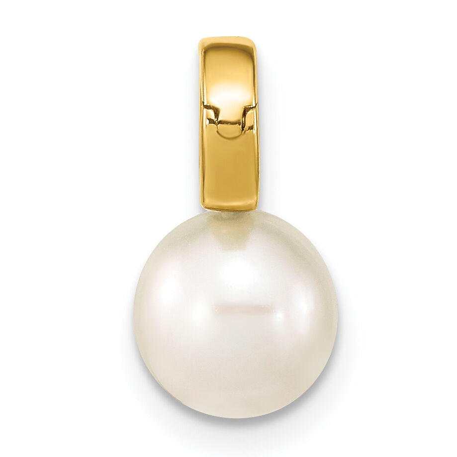 14K 7-8mm White Round Freshwater Cultured Pearl Hinged Bail Charm-XF777