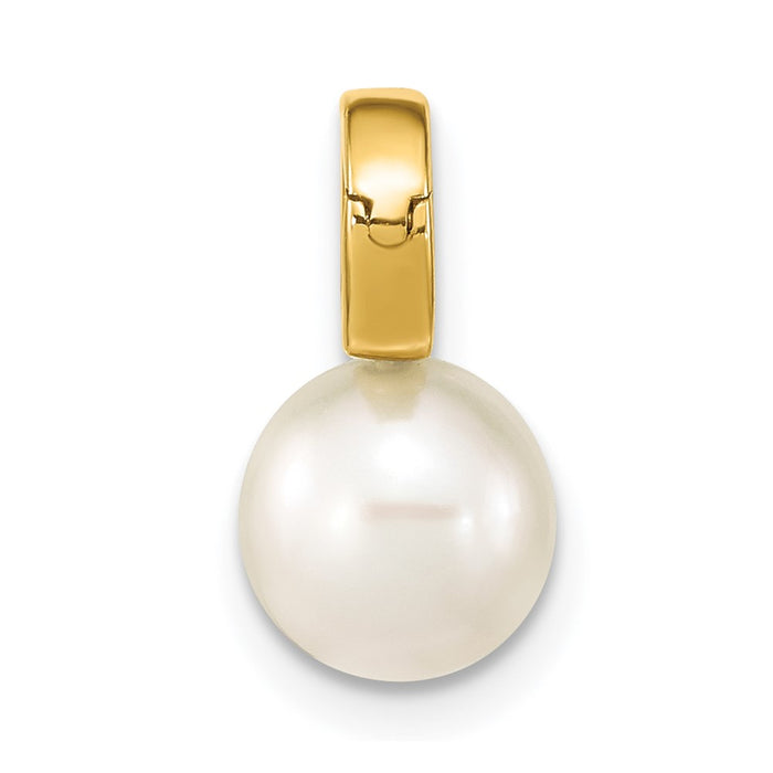 14K 7-8mm White Round Freshwater Cultured Pearl Hinged Bail Charm-XF777