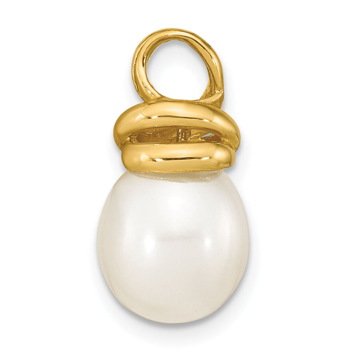 14K 9-10mm White Rice Freshwater Cultured Pearl Pendant-XF778