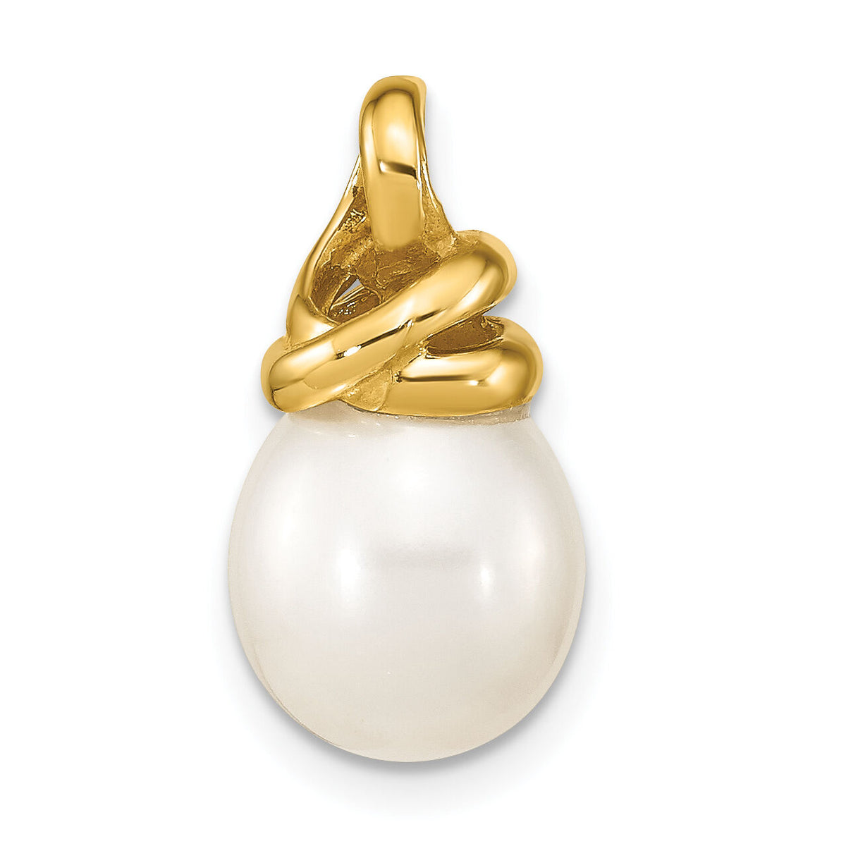 14K 9-10mm White Rice Freshwater Cultured Pearl Pendant-XF778