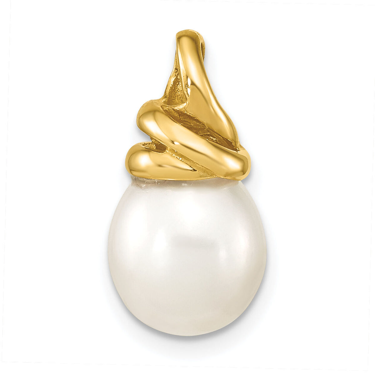 14K 9-10mm White Rice Freshwater Cultured Pearl Pendant-XF778