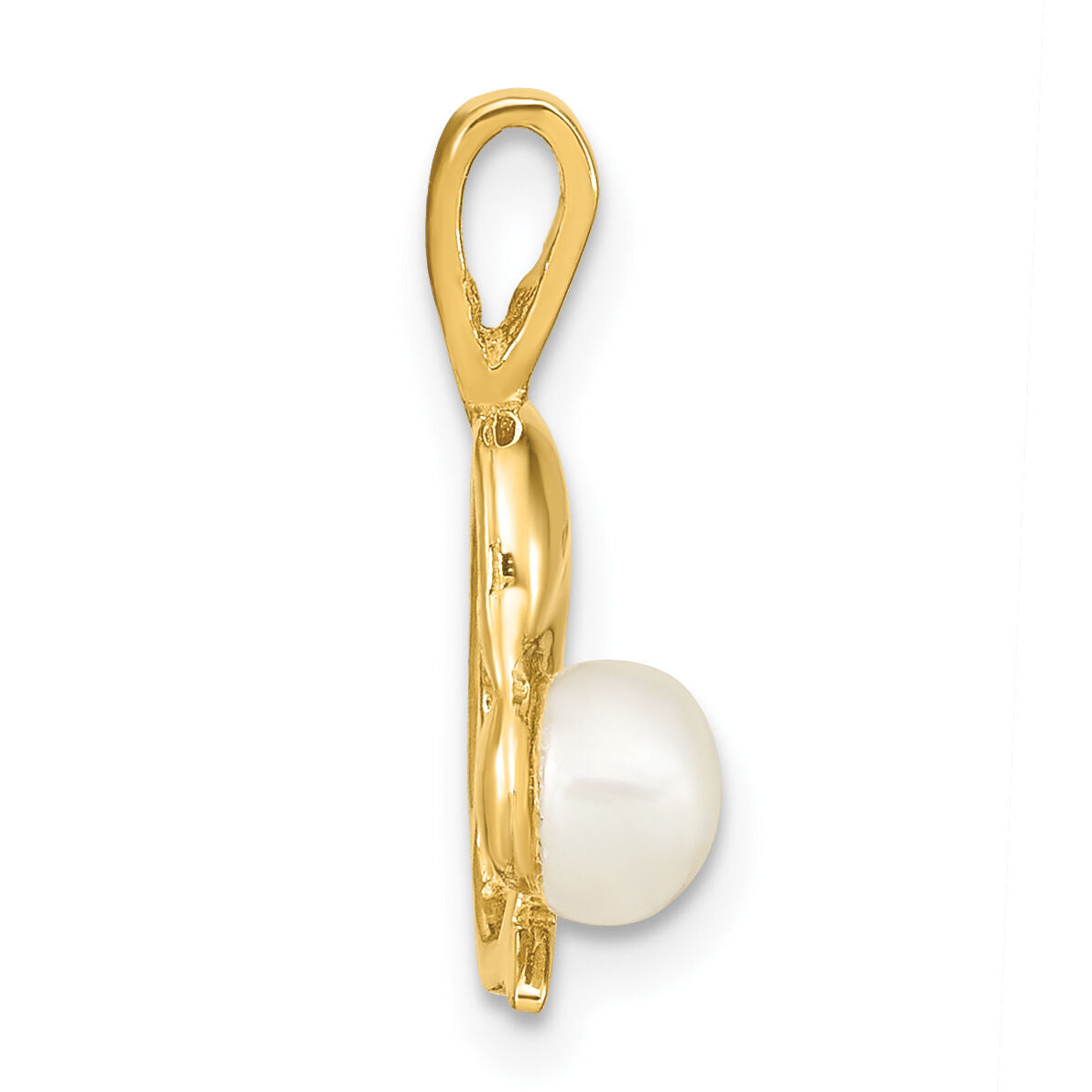 14K 5-6mm White Button FWC Pearl Dolphin Pendant-XF779