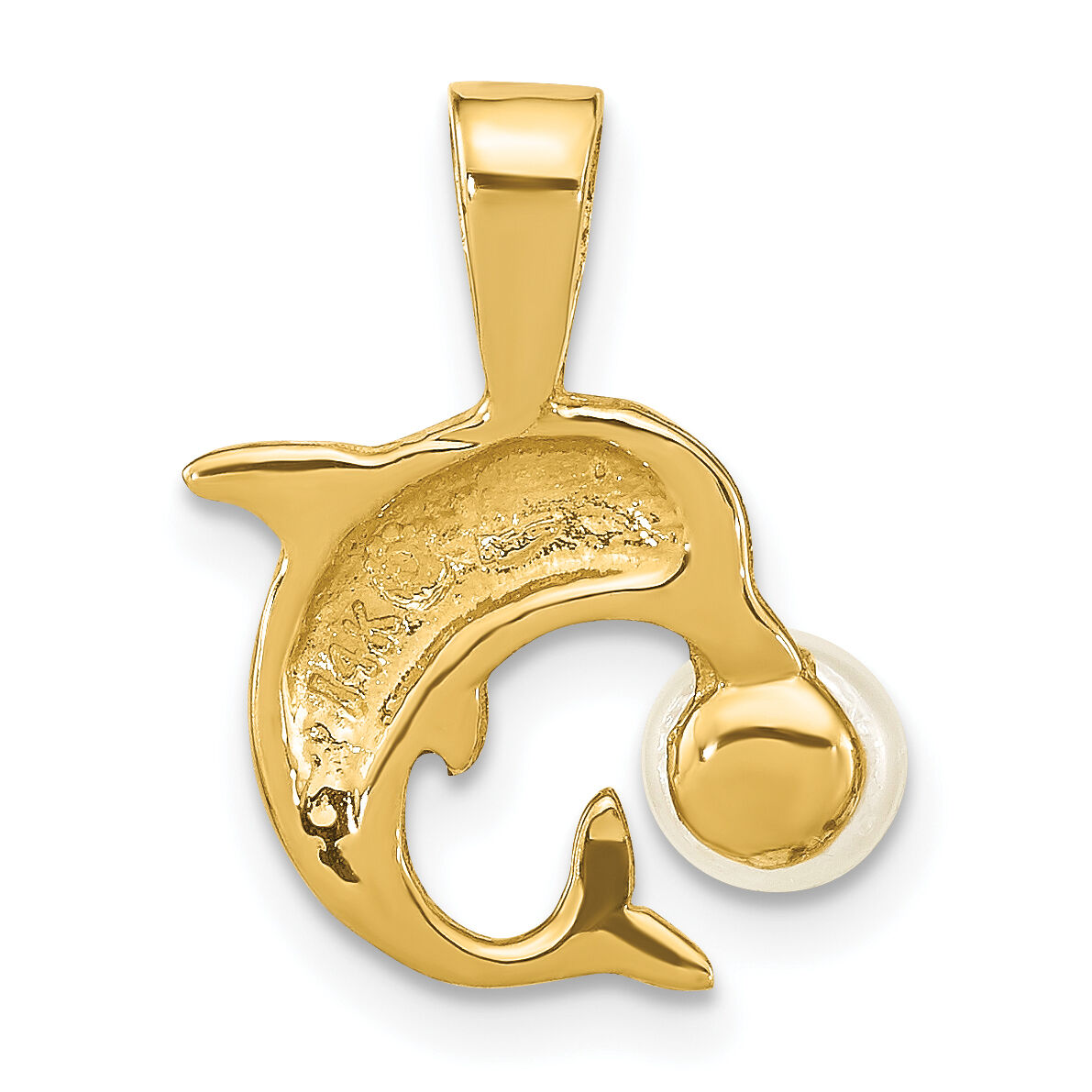 14K 5-6mm White Button FWC Pearl Dolphin Pendant-XF779