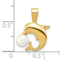 14K 5-6mm White Button FWC Pearl Dolphin Pendant-XF779
