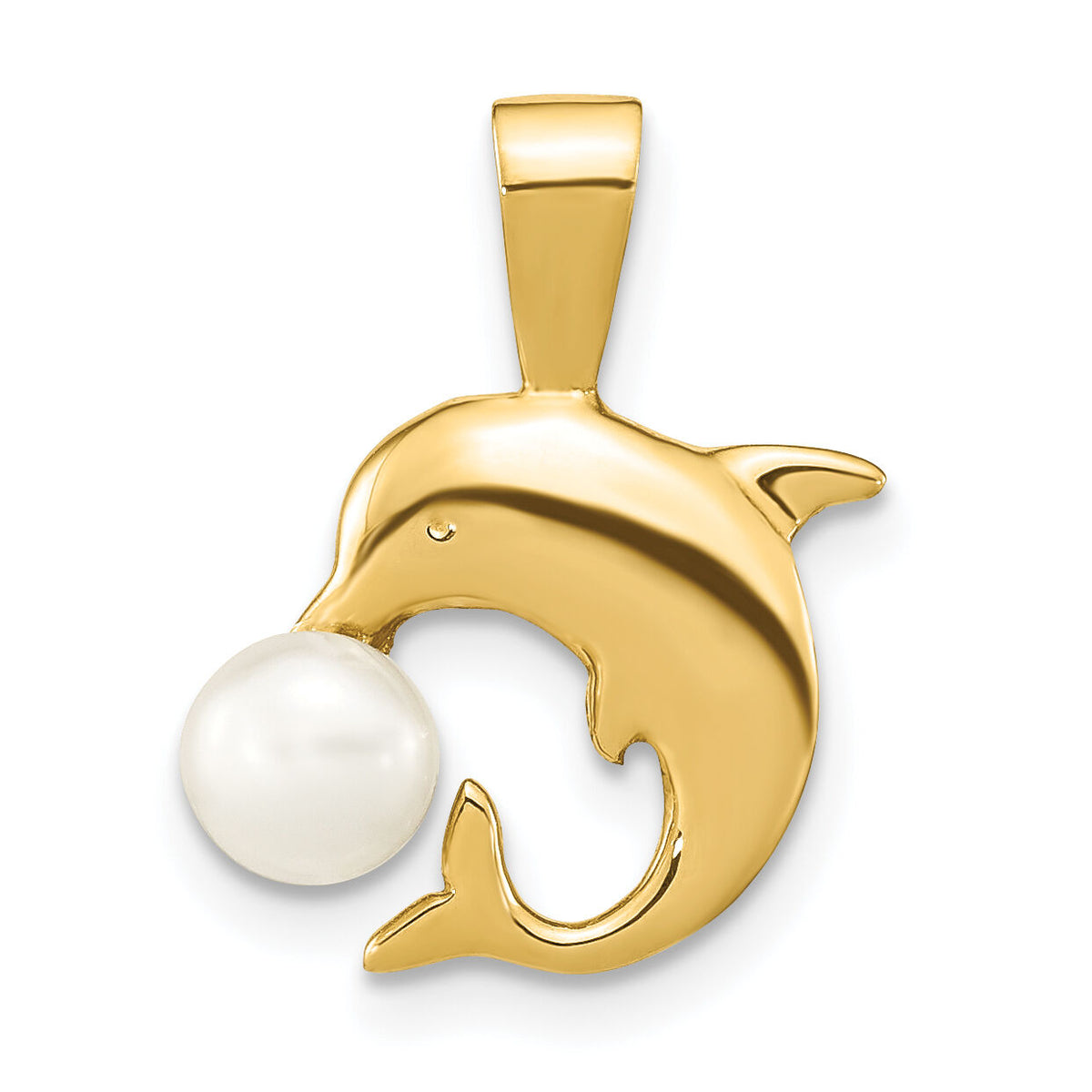 14K 5-6mm White Button FWC Pearl Dolphin Pendant-XF779
