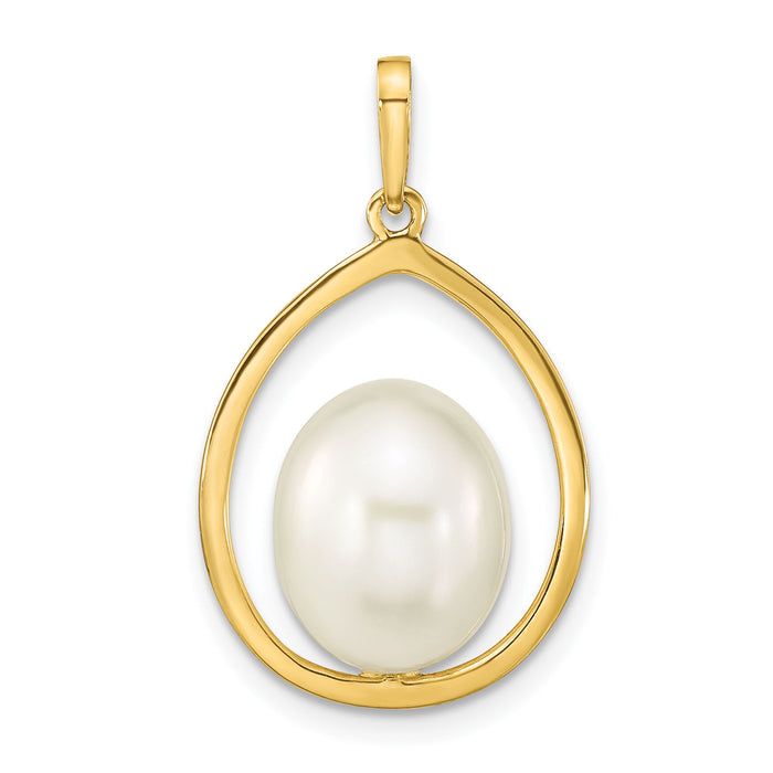 14K 9-10mm Rice White Freshwater Cultured Pearl Pendant-XF781