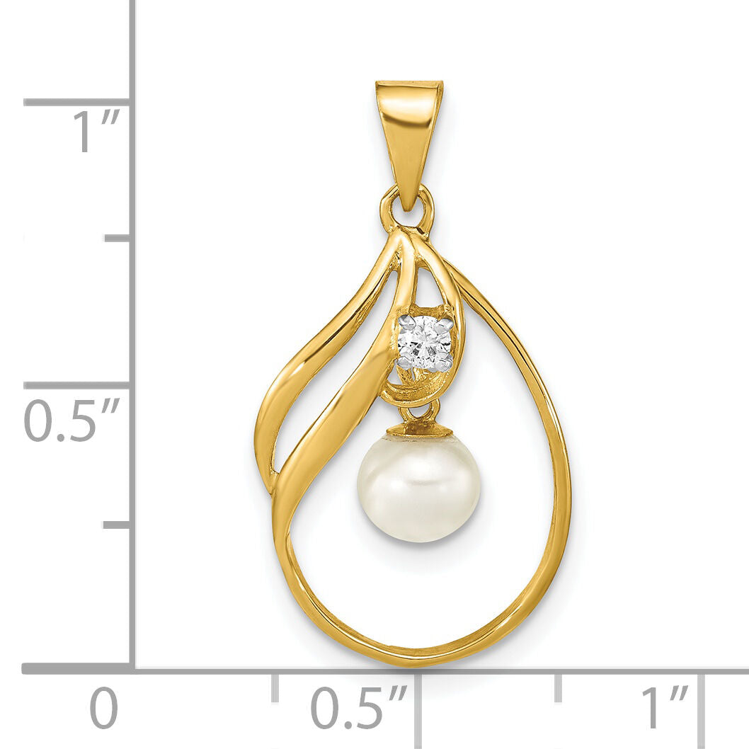 14K 5-6mm Round White FWC Pearl .05ct. Diamond Pendant-XF782