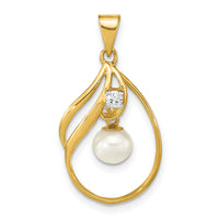 14K 5-6mm Round White FWC Pearl .05ct. Diamond Pendant-XF782