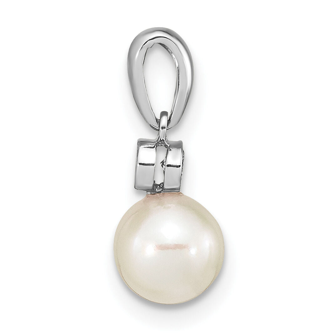 14K White Gold 6-7mm Round White Saltwater Akoya Pearl .05ct. Dia. Pendant-XF784