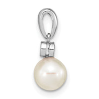 14K White Gold 6-7mm Round White Saltwater Akoya Pearl .05ct. Dia. Pendant-XF784