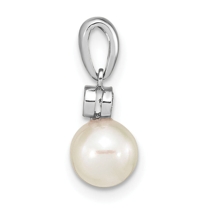 14K White Gold 6-7mm Round White Saltwater Akoya Pearl .05ct. Dia. Pendant-XF784