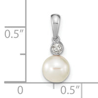 14K White Gold 6-7mm Round White Saltwater Akoya Pearl .05ct. Dia. Pendant-XF784