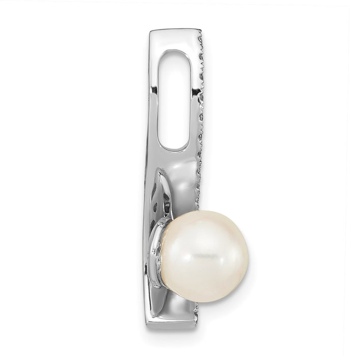14K WG 7-8mm Round White Saltwater Akoya Pearl .06ct Dia. Chain Slide-XF785