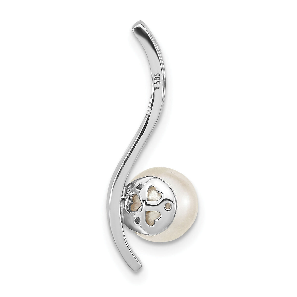 14K WG 7-8mm Round White Saltwater Akoya Pearl .06ct Dia. Chain Slide-XF785