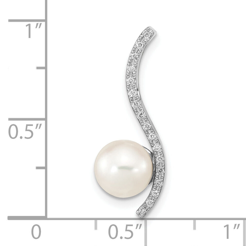 14K WG 7-8mm Round White Saltwater Akoya Pearl .06ct Dia. Chain Slide-XF785