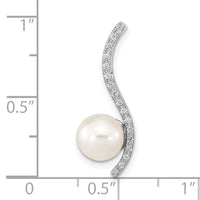 14K WG 7-8mm Round White Saltwater Akoya Pearl .06ct Dia. Chain Slide-XF785
