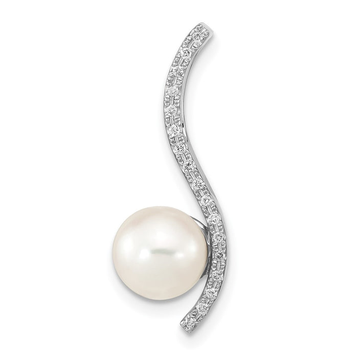 14K WG 7-8mm Round White Saltwater Akoya Pearl .06ct Dia. Chain Slide-XF785