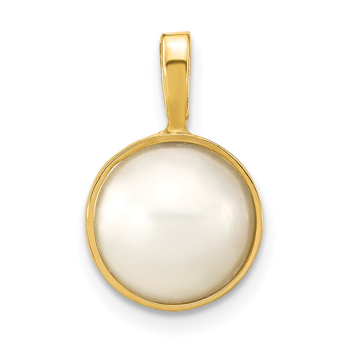 14K 9-10mm White Saltwater Mabe Pearl Pendant-XF786