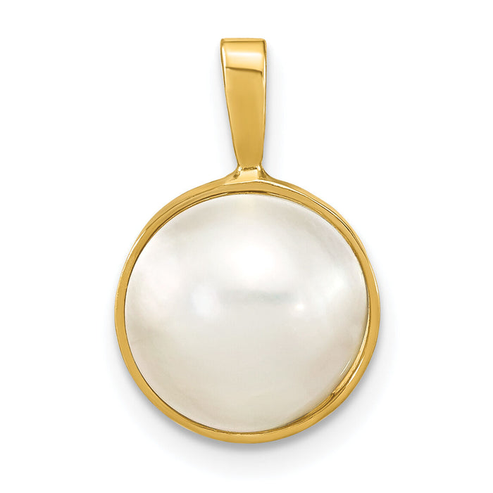 14K 10-11mmWhite Saltwater Mabe Pearl Pendant-XF787