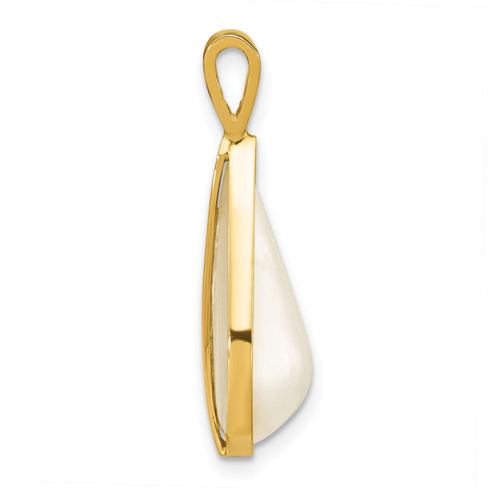 14K 10x18mm White Teardrop Saltwater Mabe Pearl Pendant-XF789